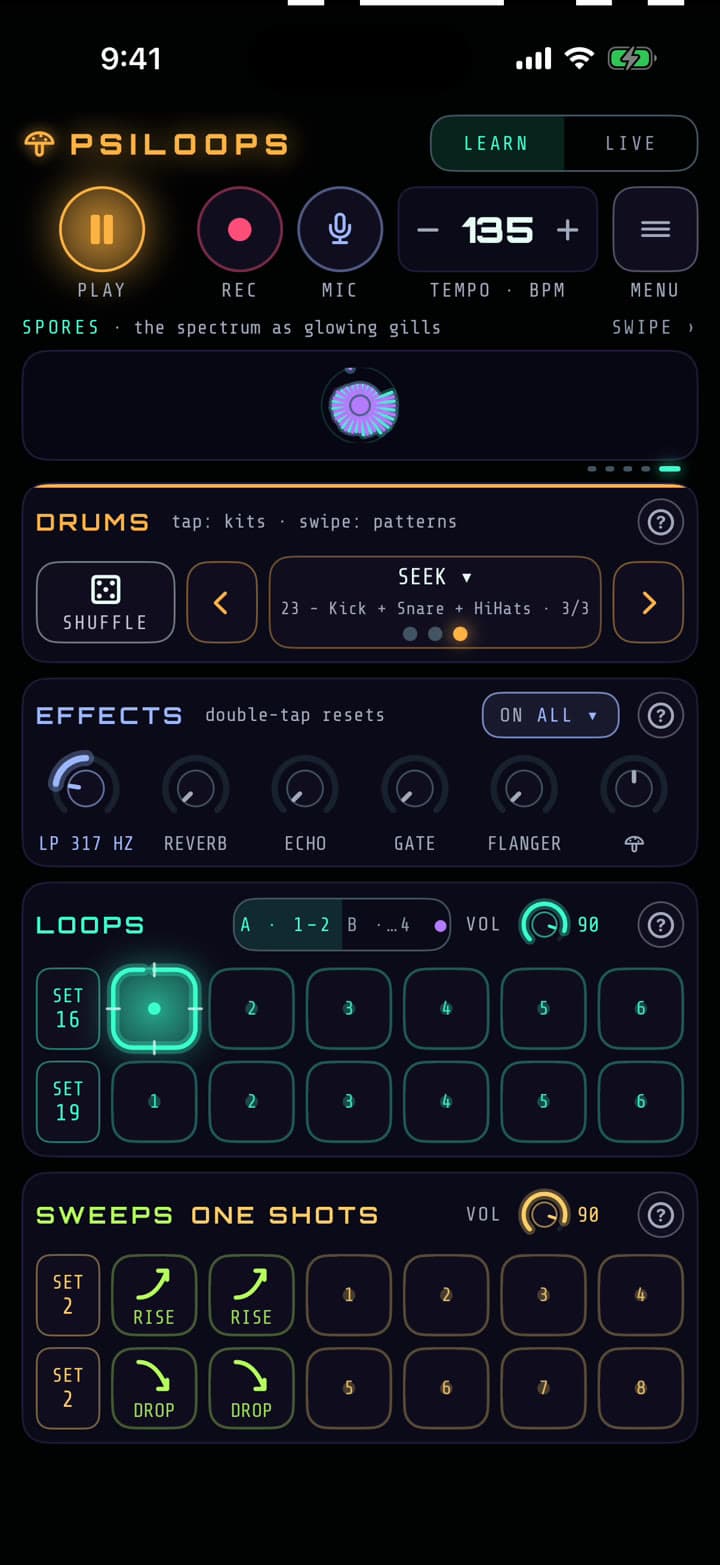 The effects row with the Filter knob turned