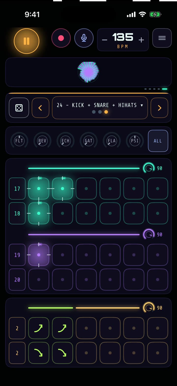 PsiLoops in Live mode, with a loop playing on bank A and B