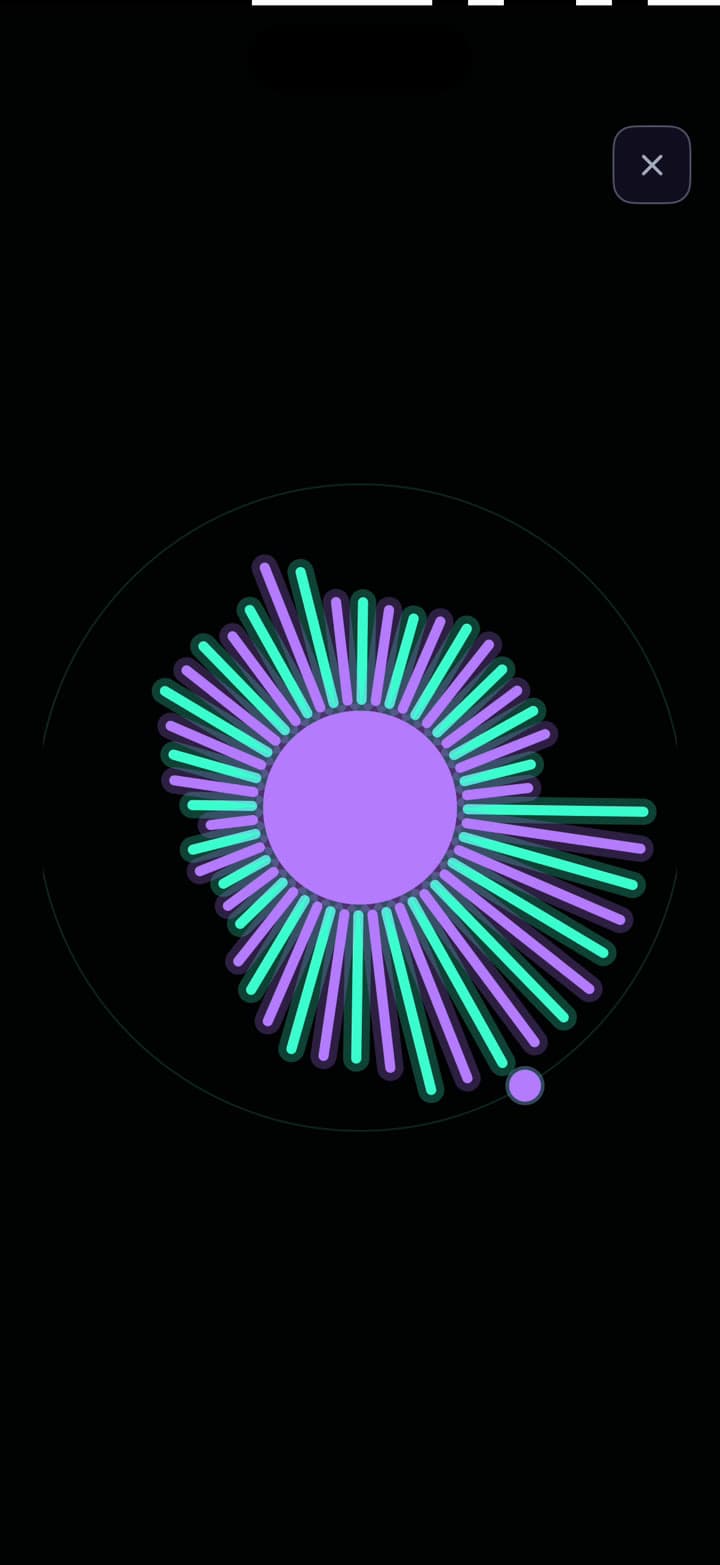 The Spores visualizer full screen, reacting to the music